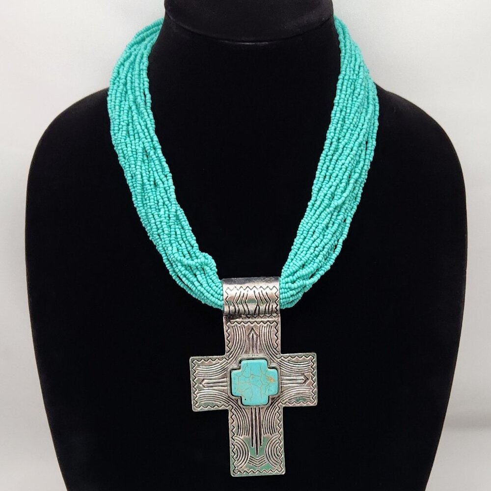 Beaded Cross Necklace #726 - Picture 1 of 16